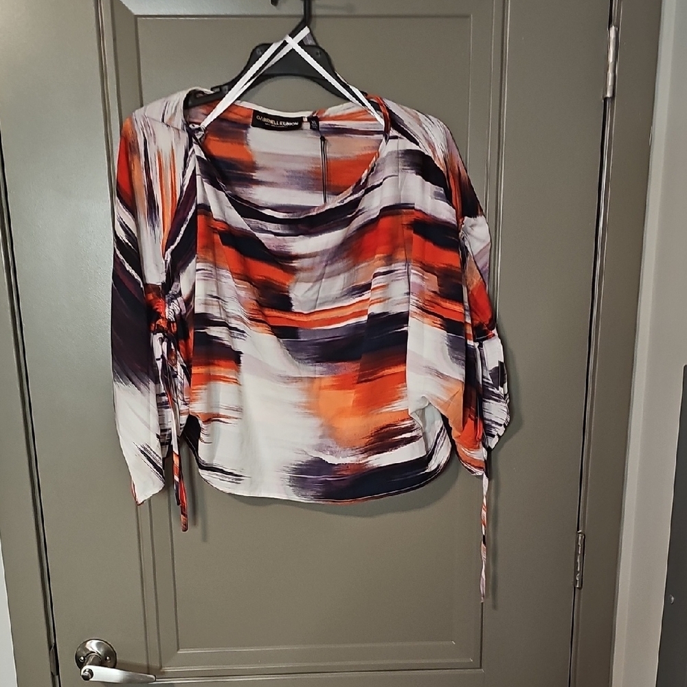 New York & Company Red Purple Asymmetrical Ruched Blouse